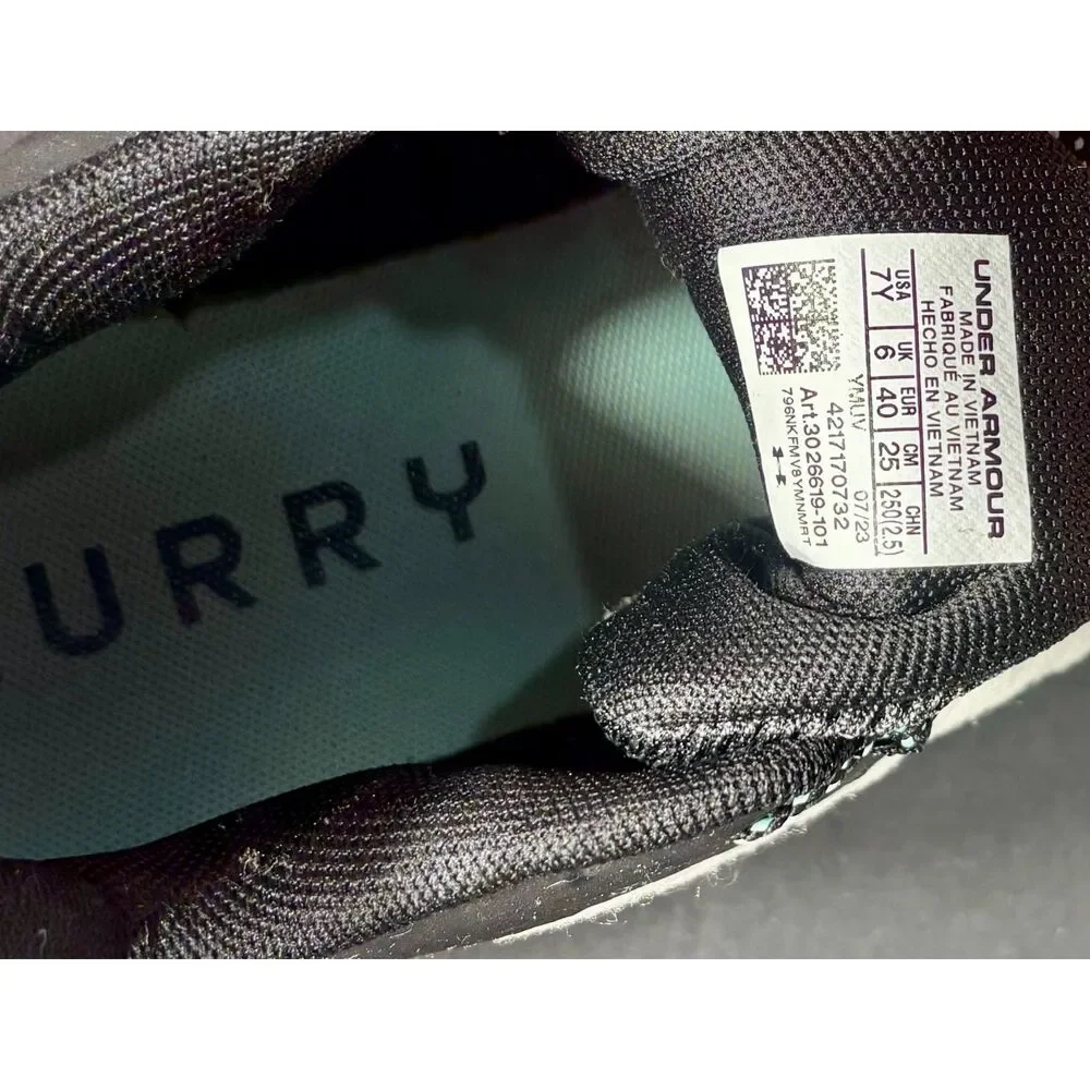 Under Armour Curry 11 Future Curry GS Basketball Shoes Black Teal White Size 7Y